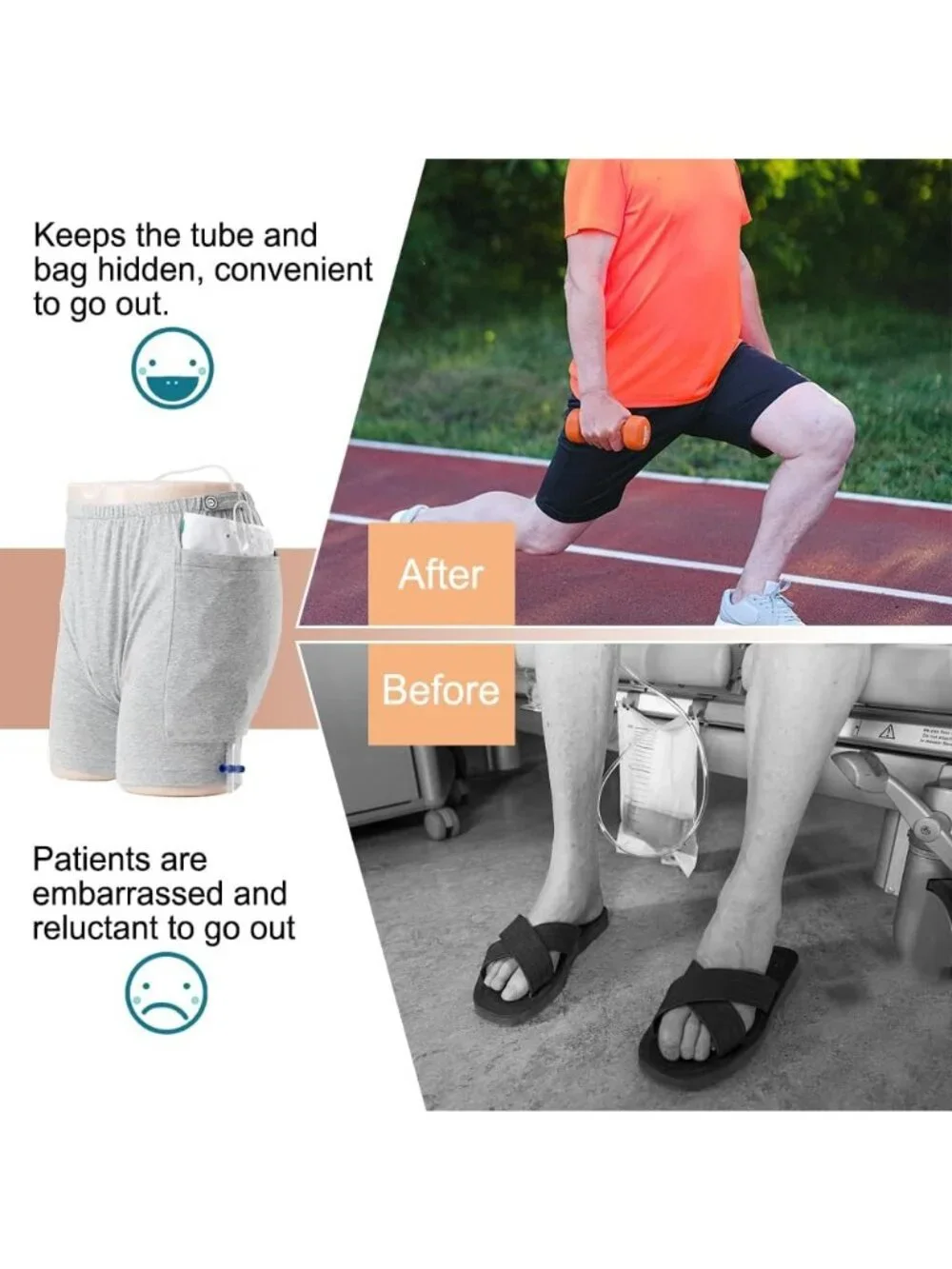 3‑Pack Men’s Urine Bag Shorts – Ostomy &‎ Catheter Drainage Underwear, Size S